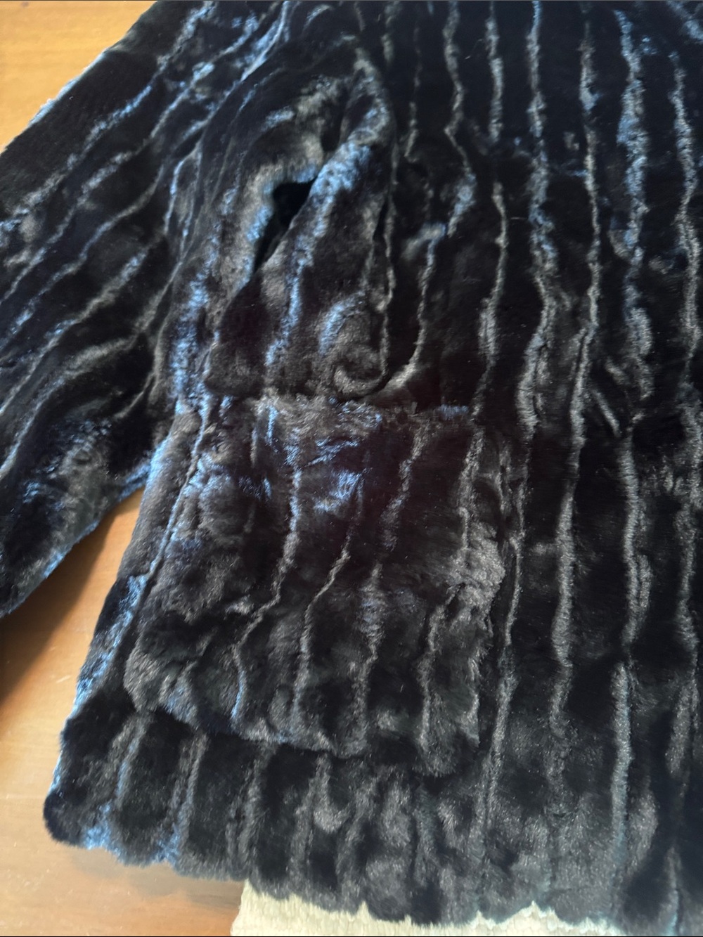 Esprit Black Faux Fur Coat - Women's Plush Button Coat - Picture 3 of 12